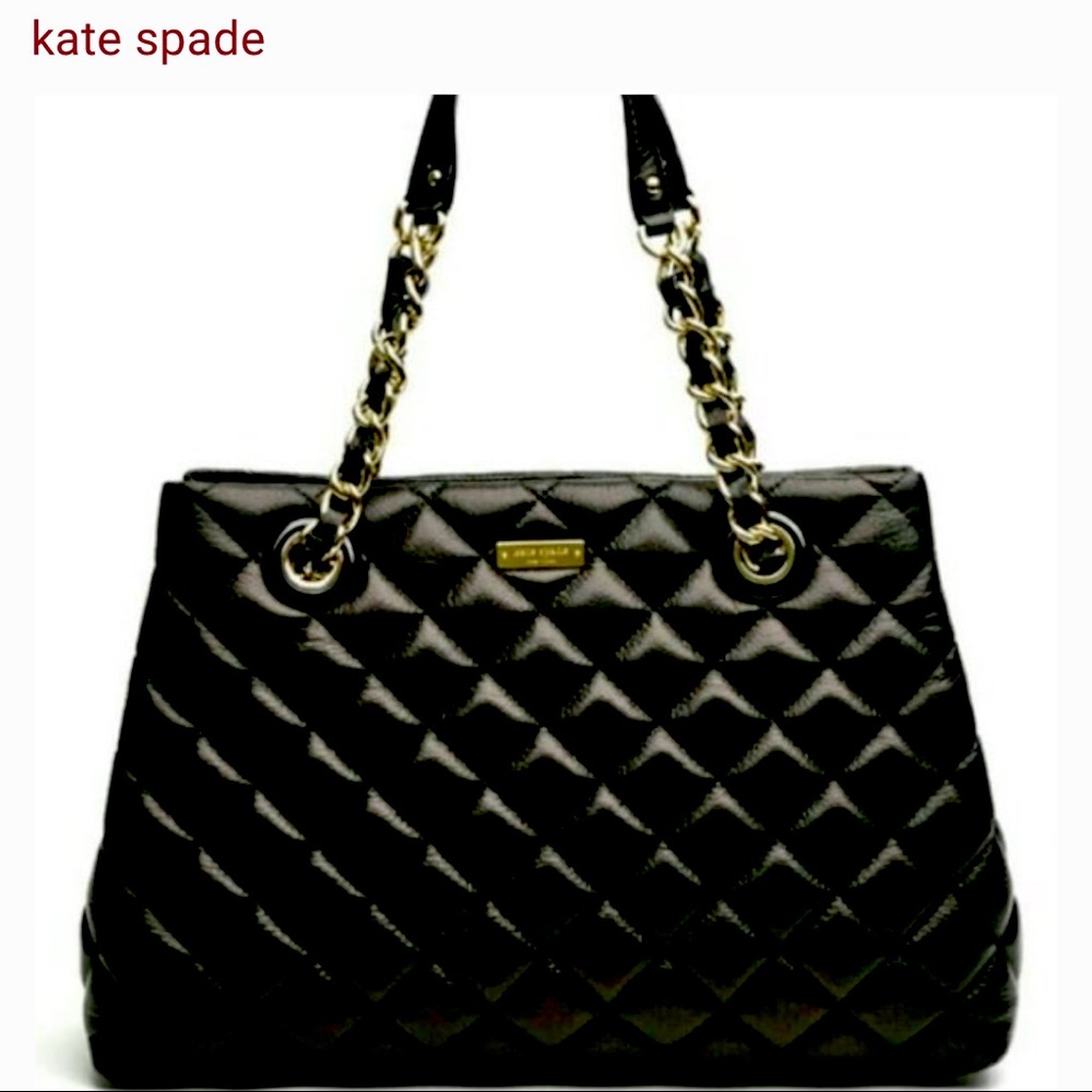Kate Spade Black Leather Quilted Gold Chain Handbag